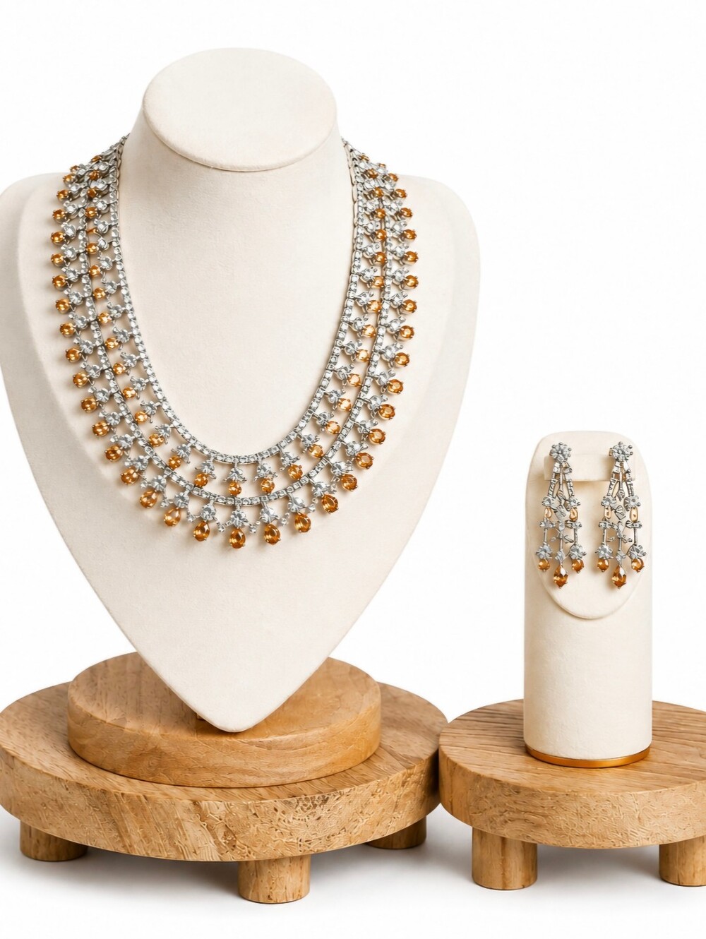 Triple-Row Gold and Silver Crystal Necklace By Sama Heritage Designed In India